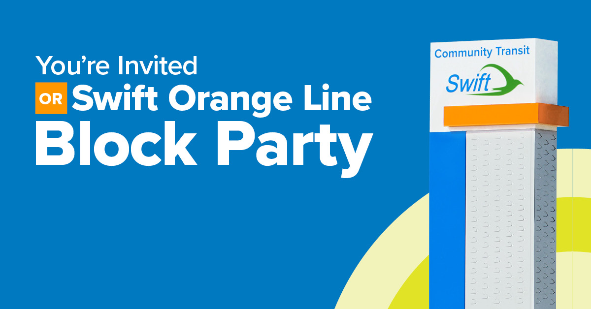 Promotional image inviting viewers to the Swift Orange Line Block Party