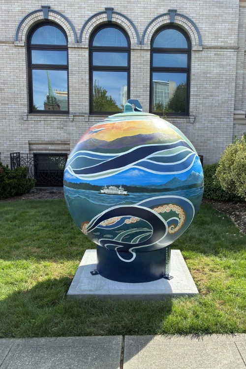 Buoy Photo of a painted buoy outside as part of an art installation for the World Cup