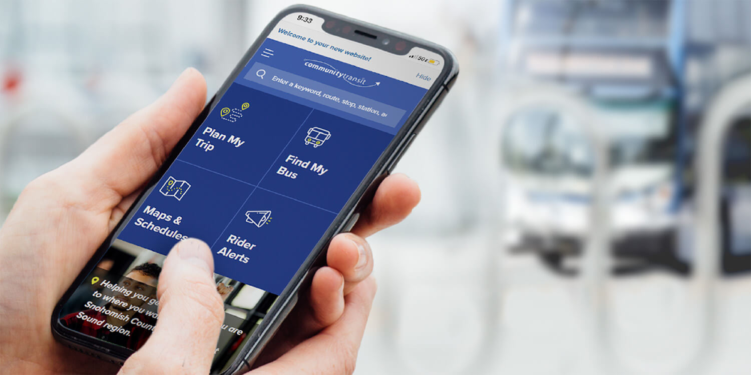 Rider accessing Community Transit's new website on mobile device