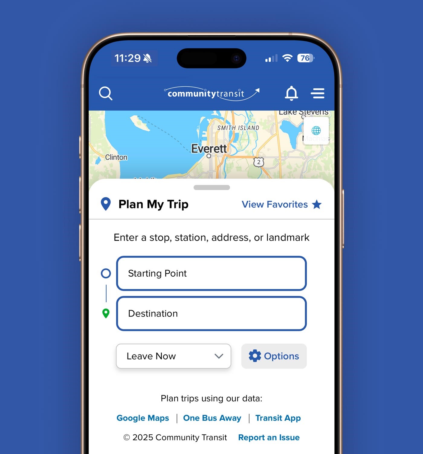 An image of a phone with the Plan My Trip tool on the screen.