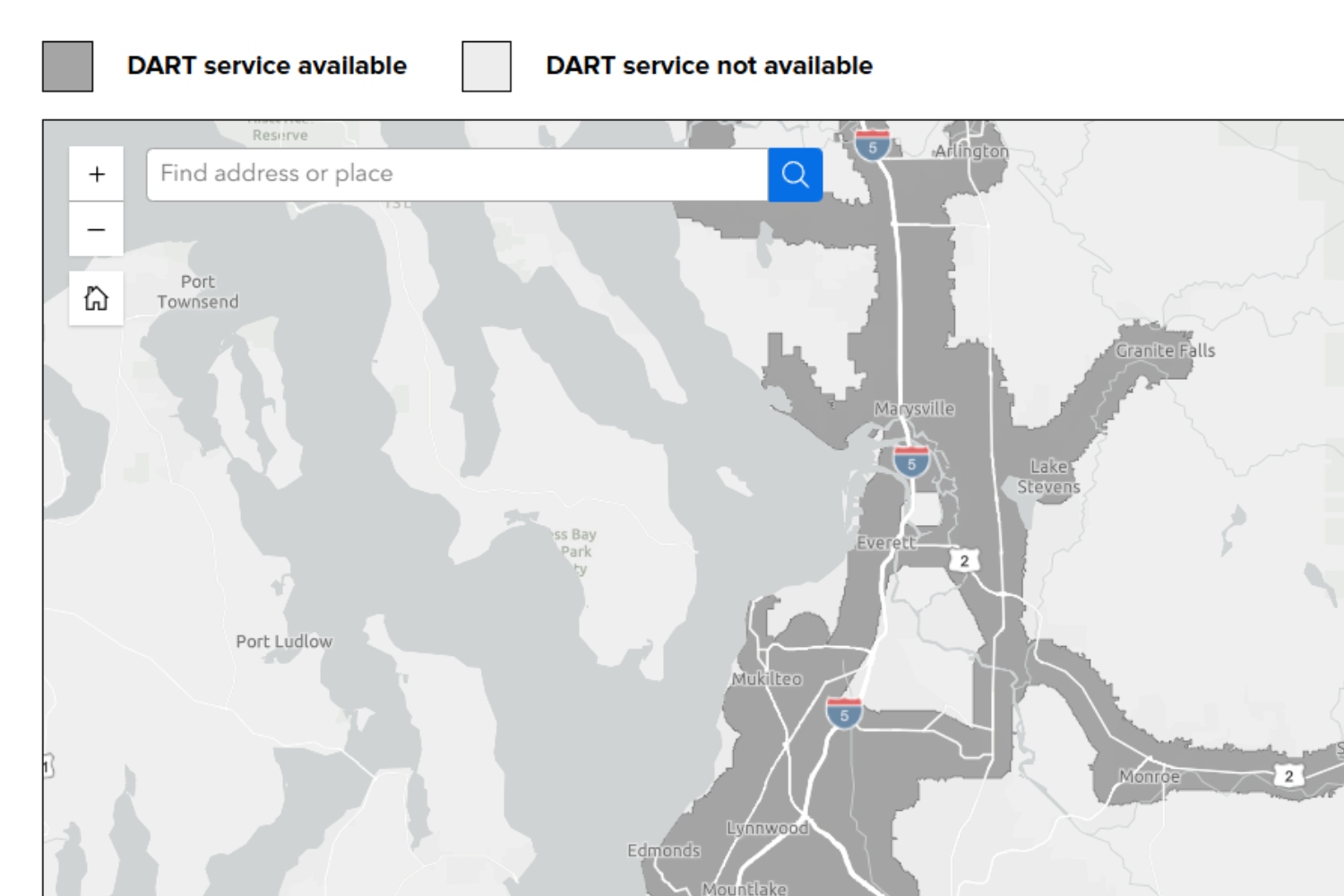 A zoomed out view of the DART interactive map