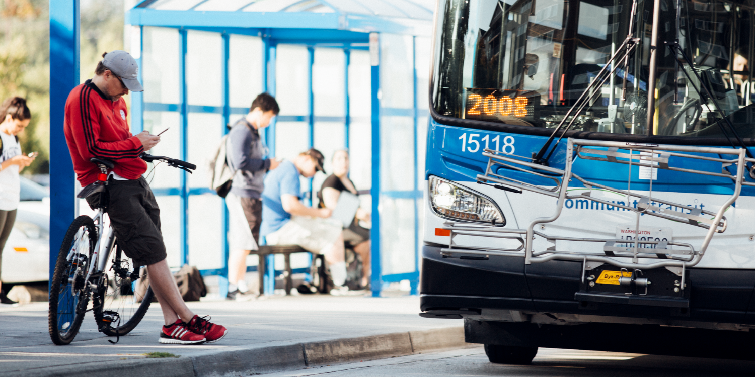 Riders wait for their bus at Mariner Park and Ride