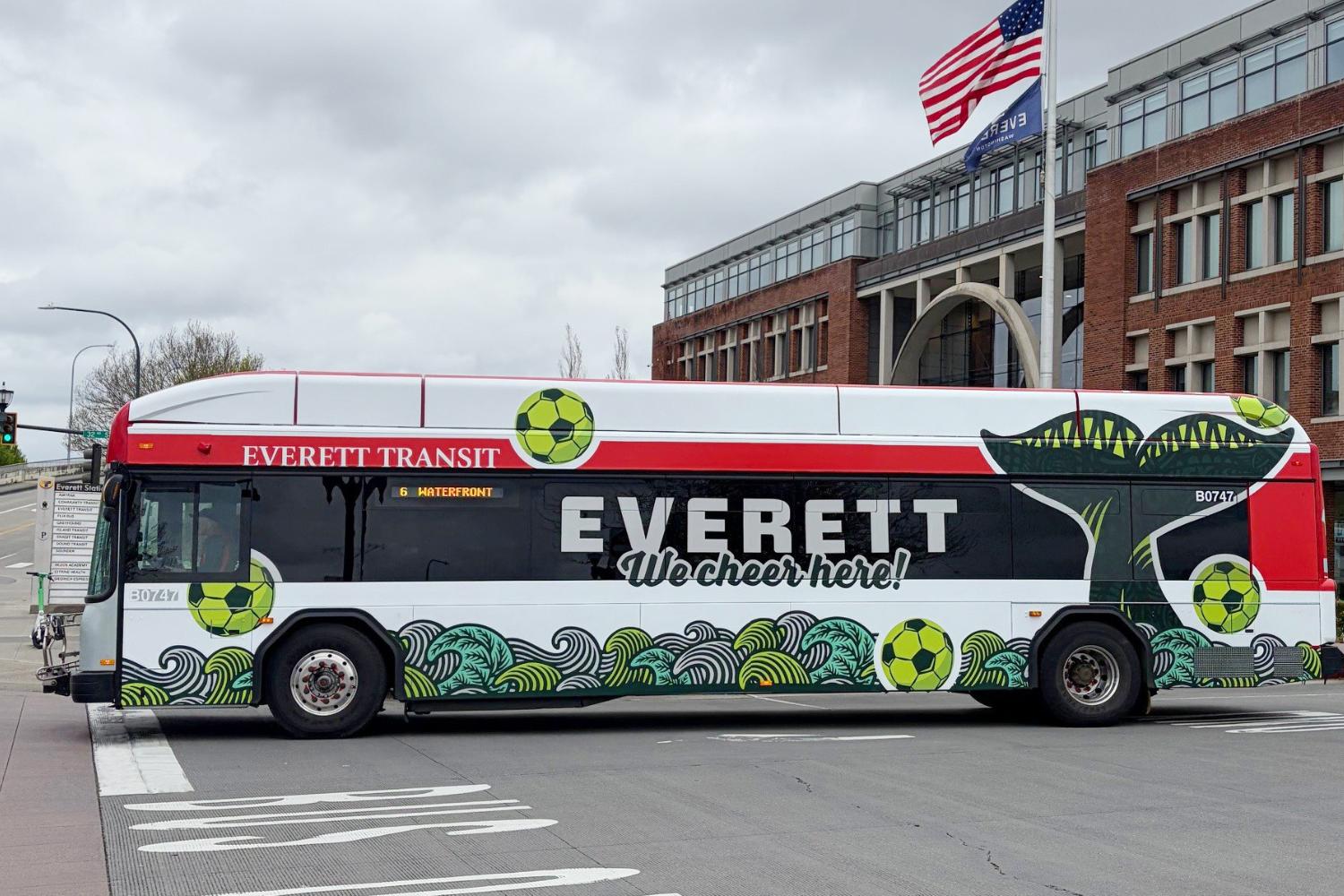 Everett Watch Party Bus Inline An Everett Transit bus with a World Cup wrap at Everett Station