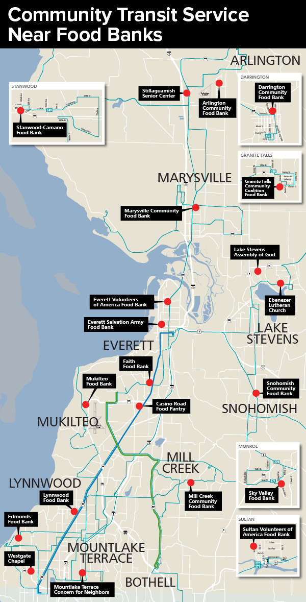 Map to Snohomish County food bank locations as of April 2020