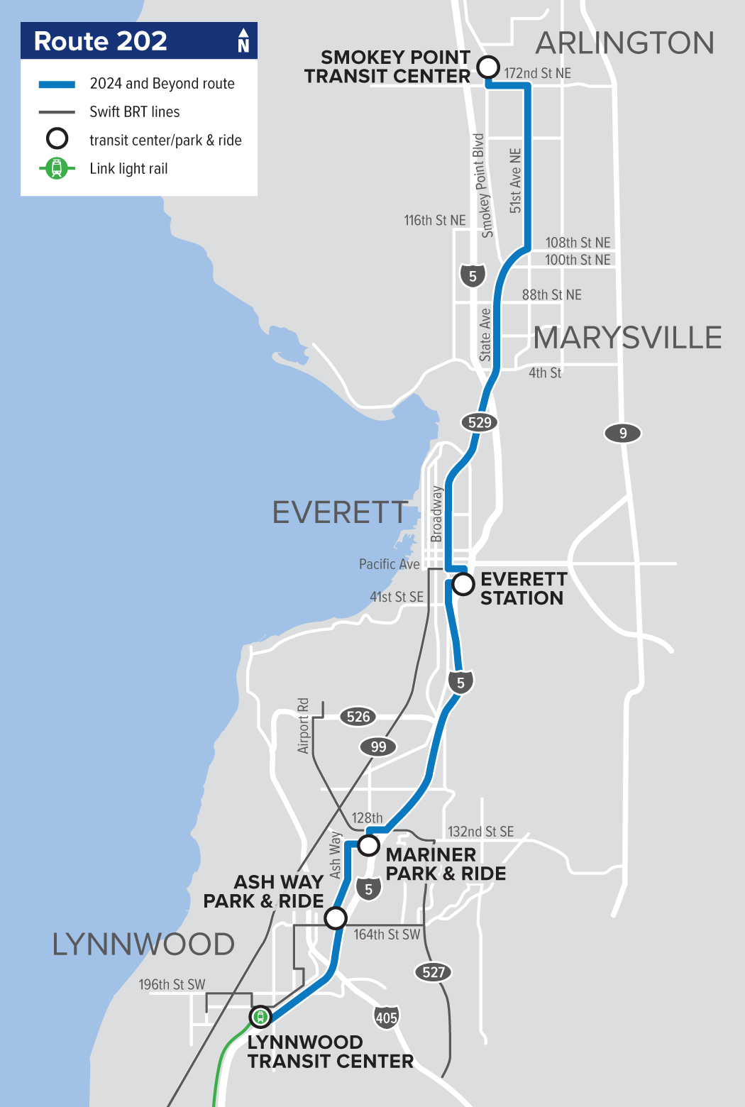 Map of Route 202: Smokey Point – Lynnwood