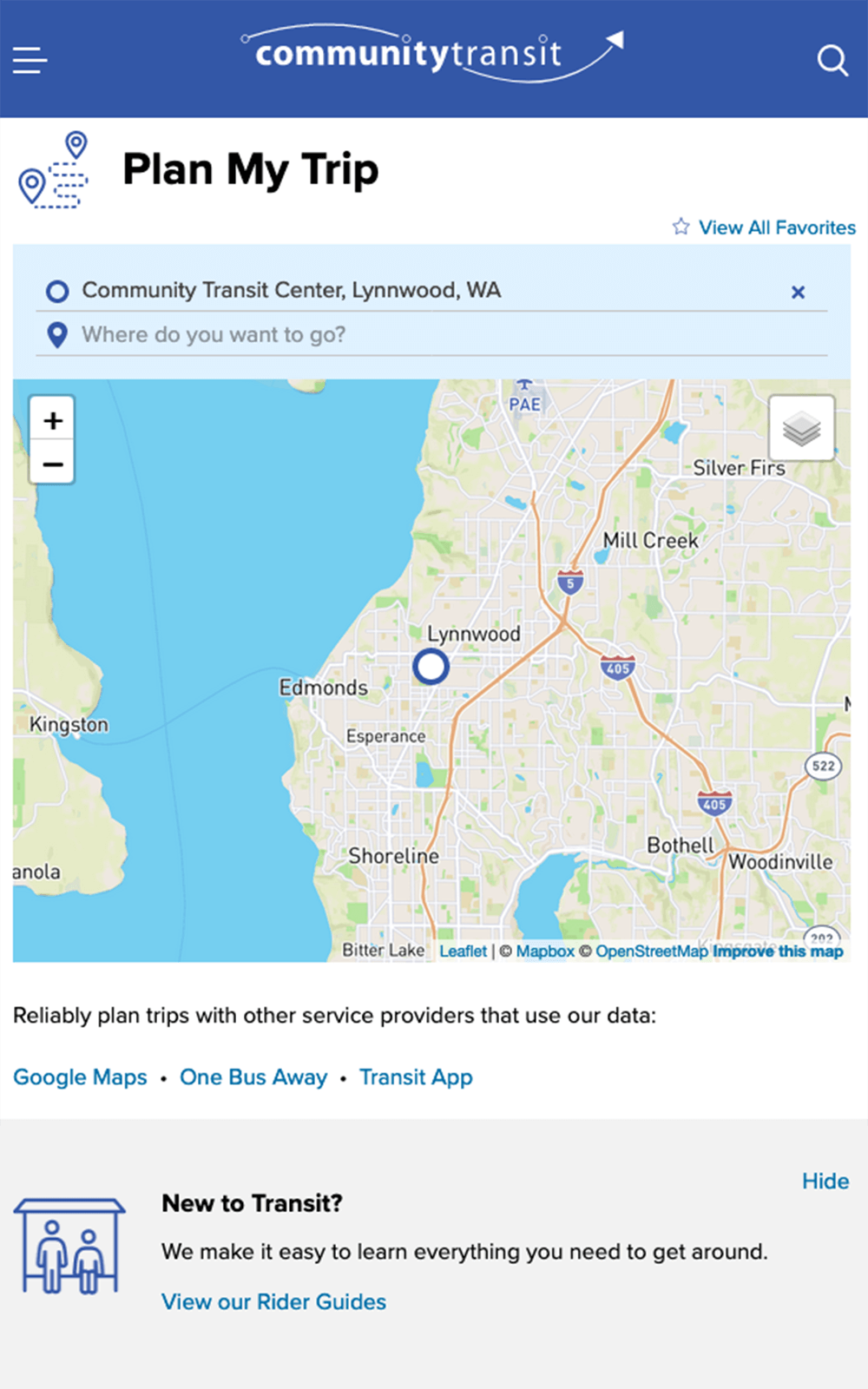 The new Community Transit Plan My Trip page