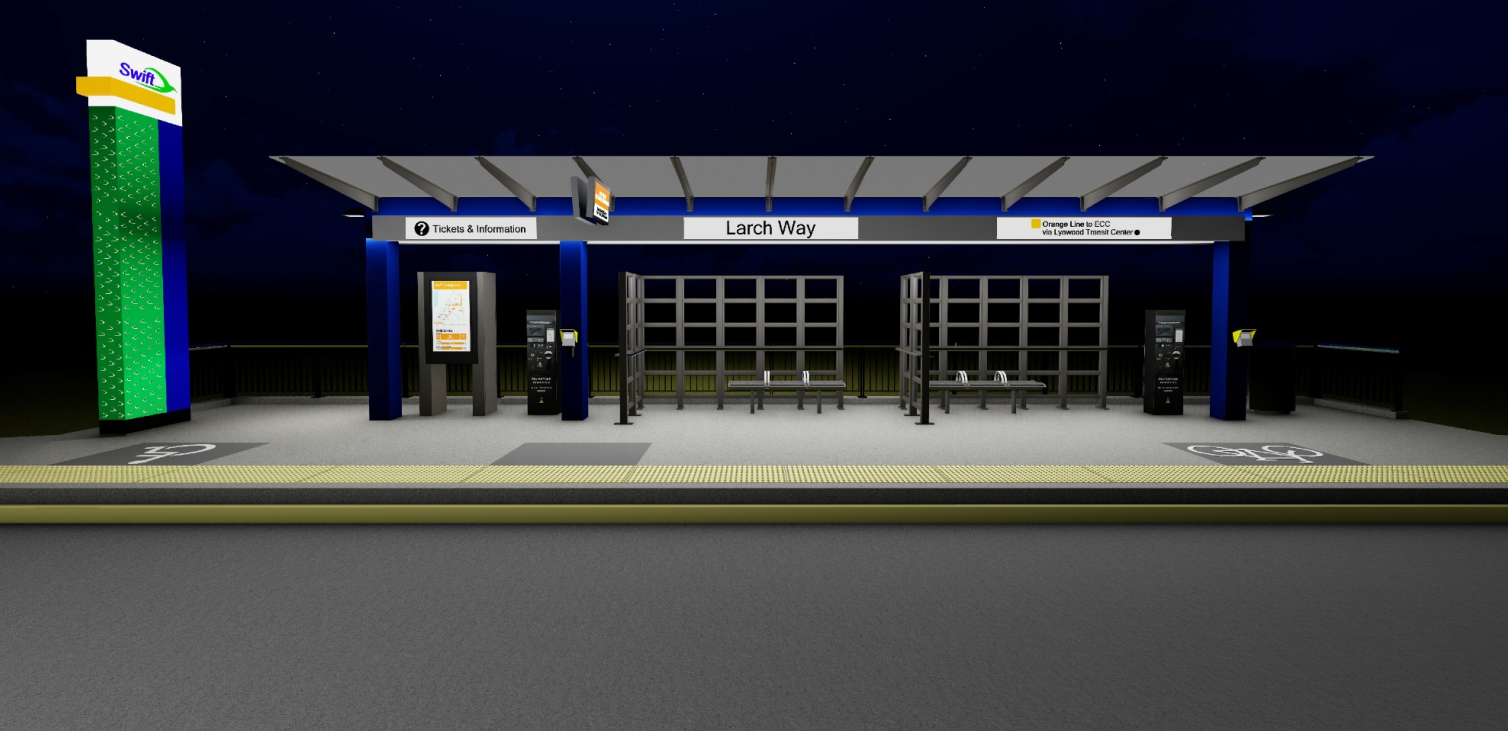 Rendering of a Swift station at night