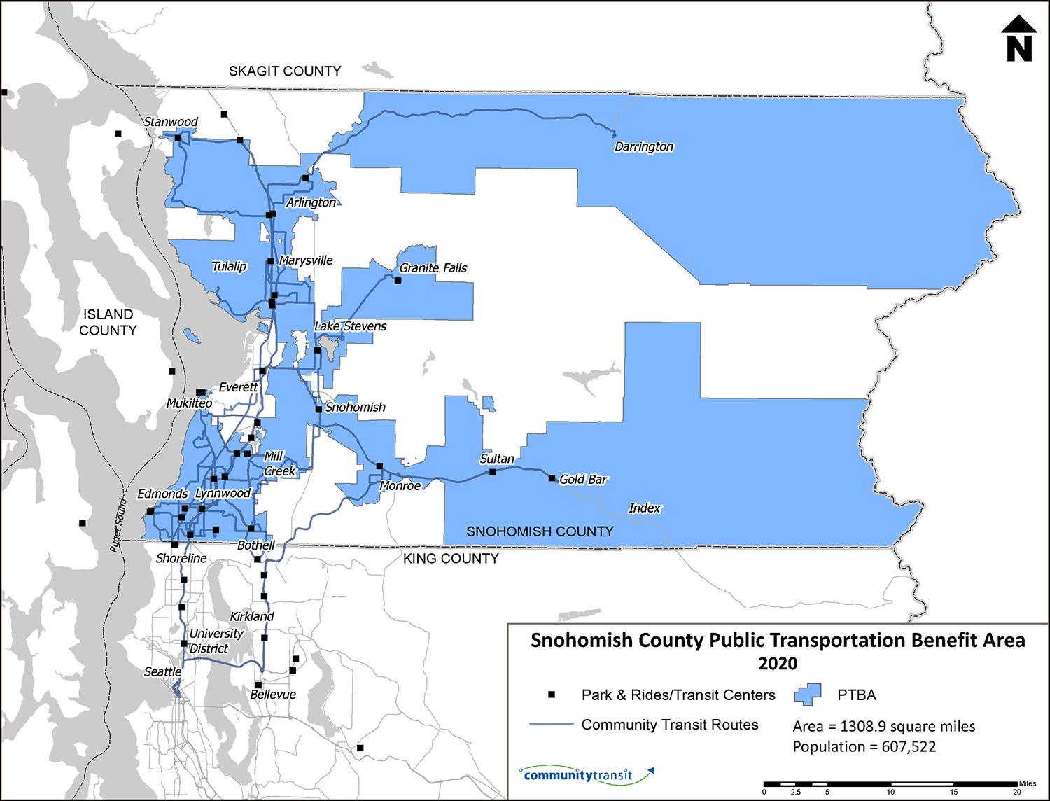 Service Area Map of Community Transit PTBA 2020