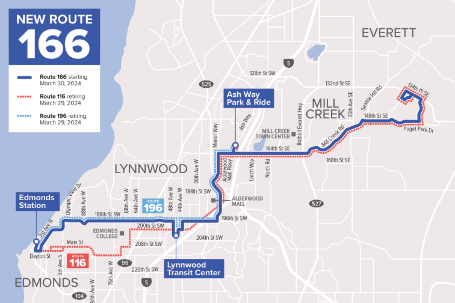 A map of the new route 166
