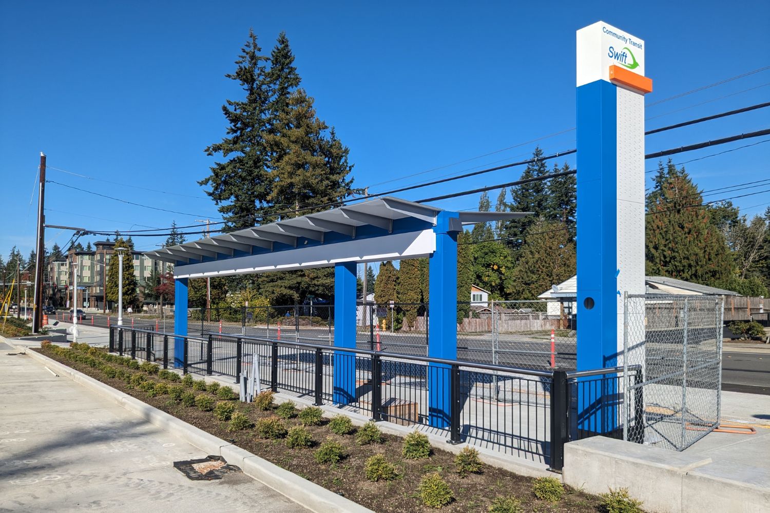 A picture of the Swift Orange Line Edmonds College Station, still under construction.