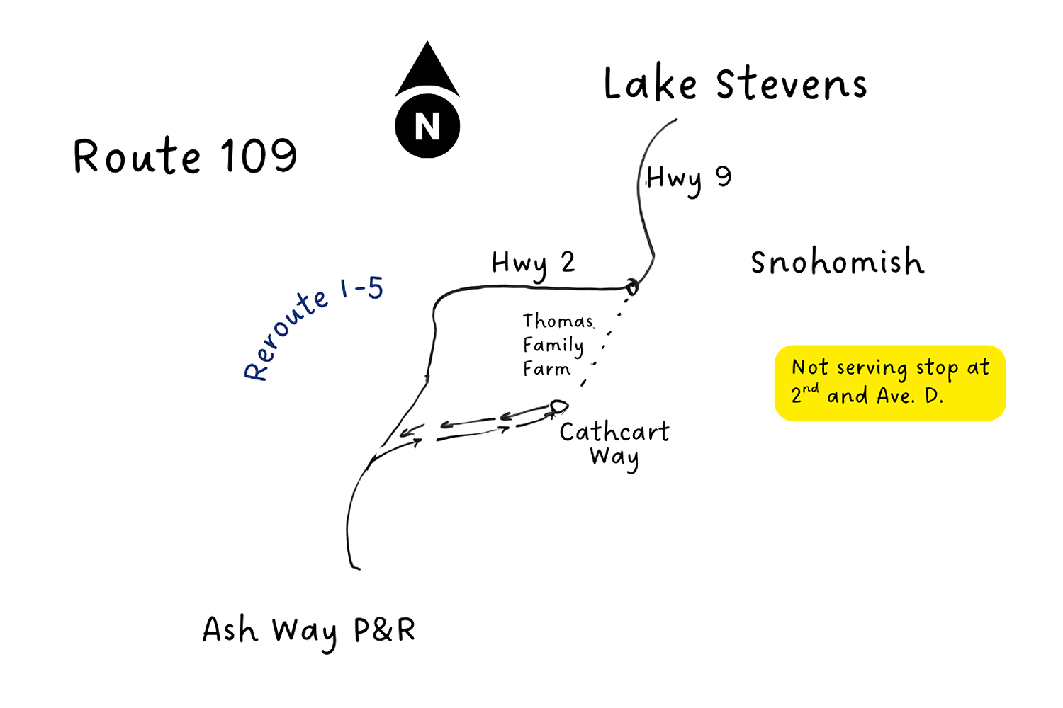 VERSION 2 - Route 109 flood reroute map for webpage A revised map showing a Route 109 reroute due to flooding