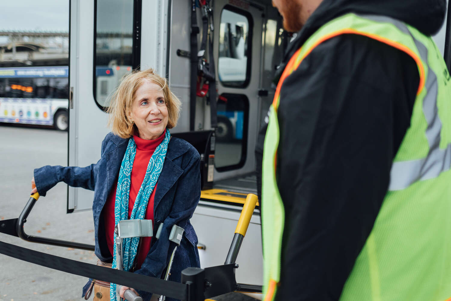 An older adult rider uses DART paratransit to help her get where she wants to go. 
