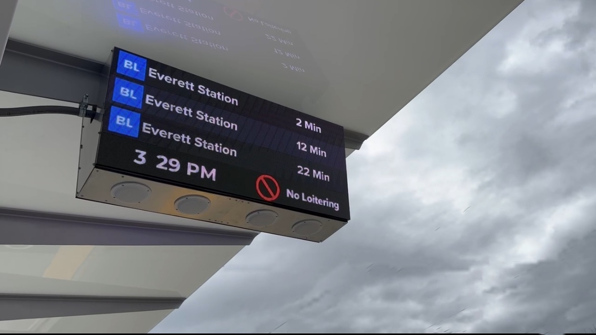Digital overhead sign at a Swift Station