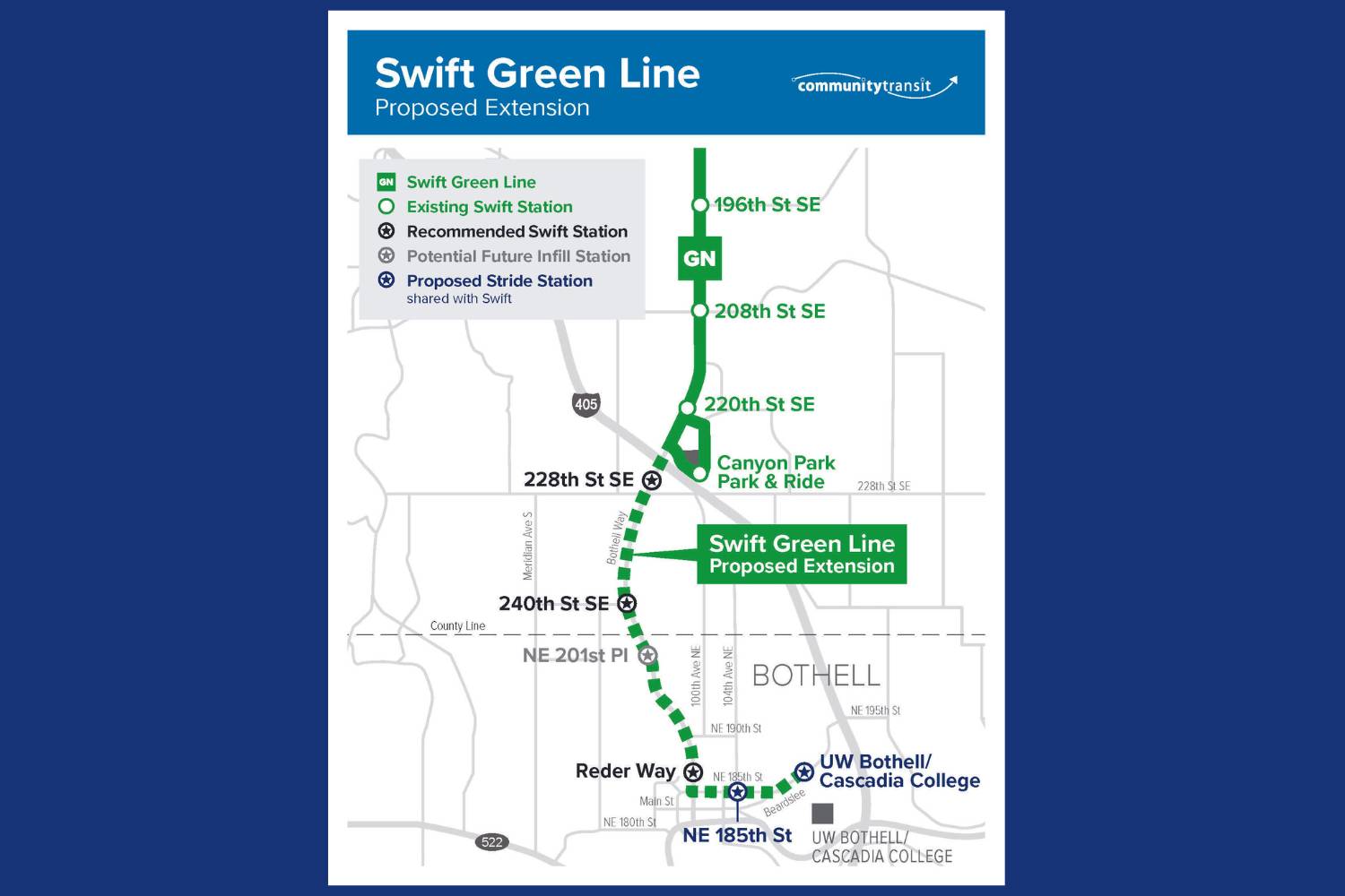 Map showing Swift Green Line Extensions