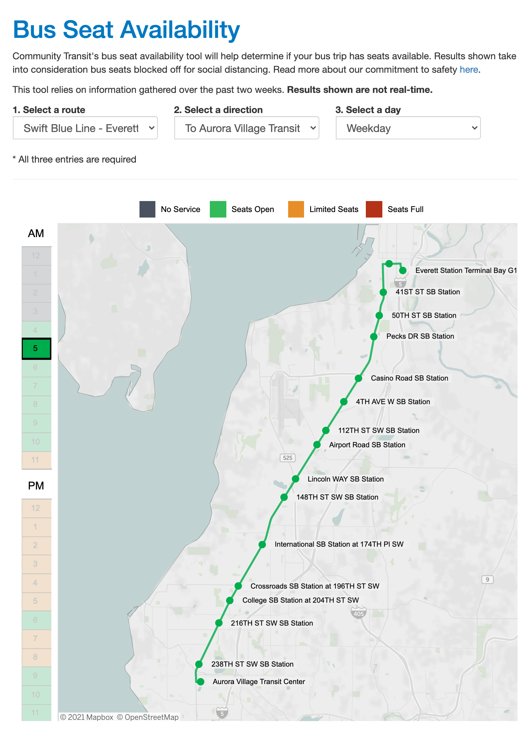 Screenshot of Bus Seat Availability Tool