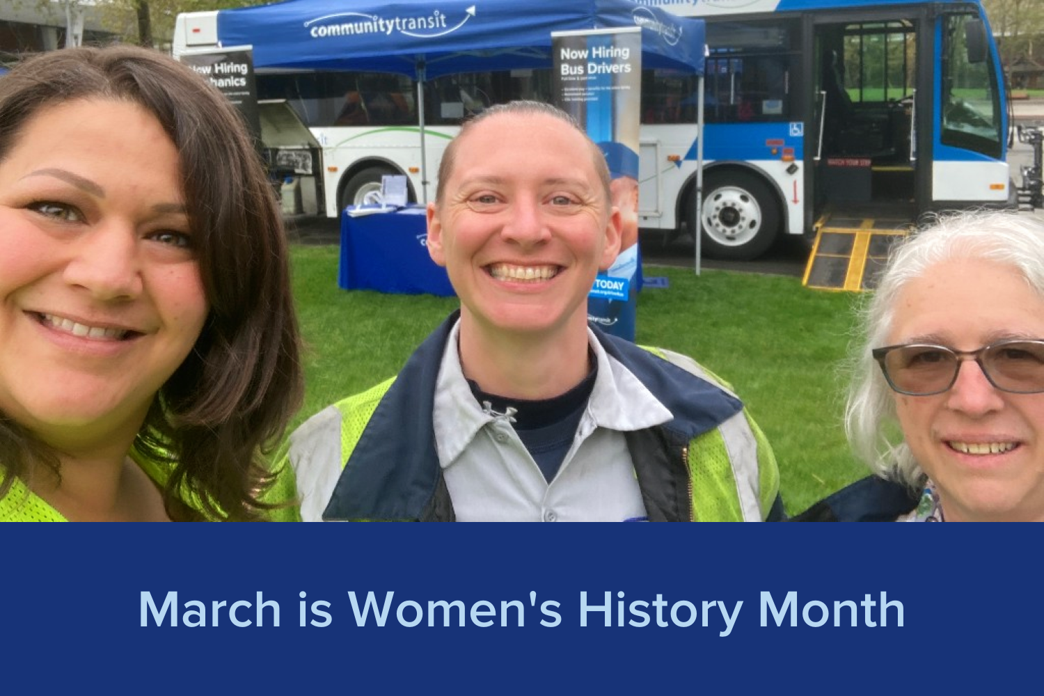 Three women represent Community Transit at a hiring event.