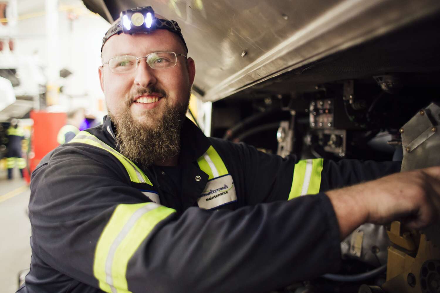 Mechanic working on a Community Transit bus