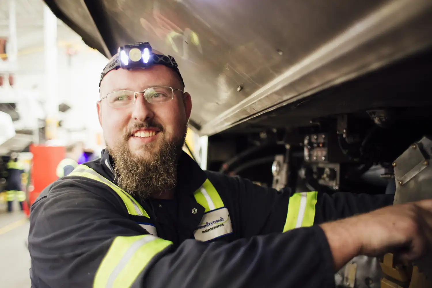 Mechanic working on a Community Transit bus