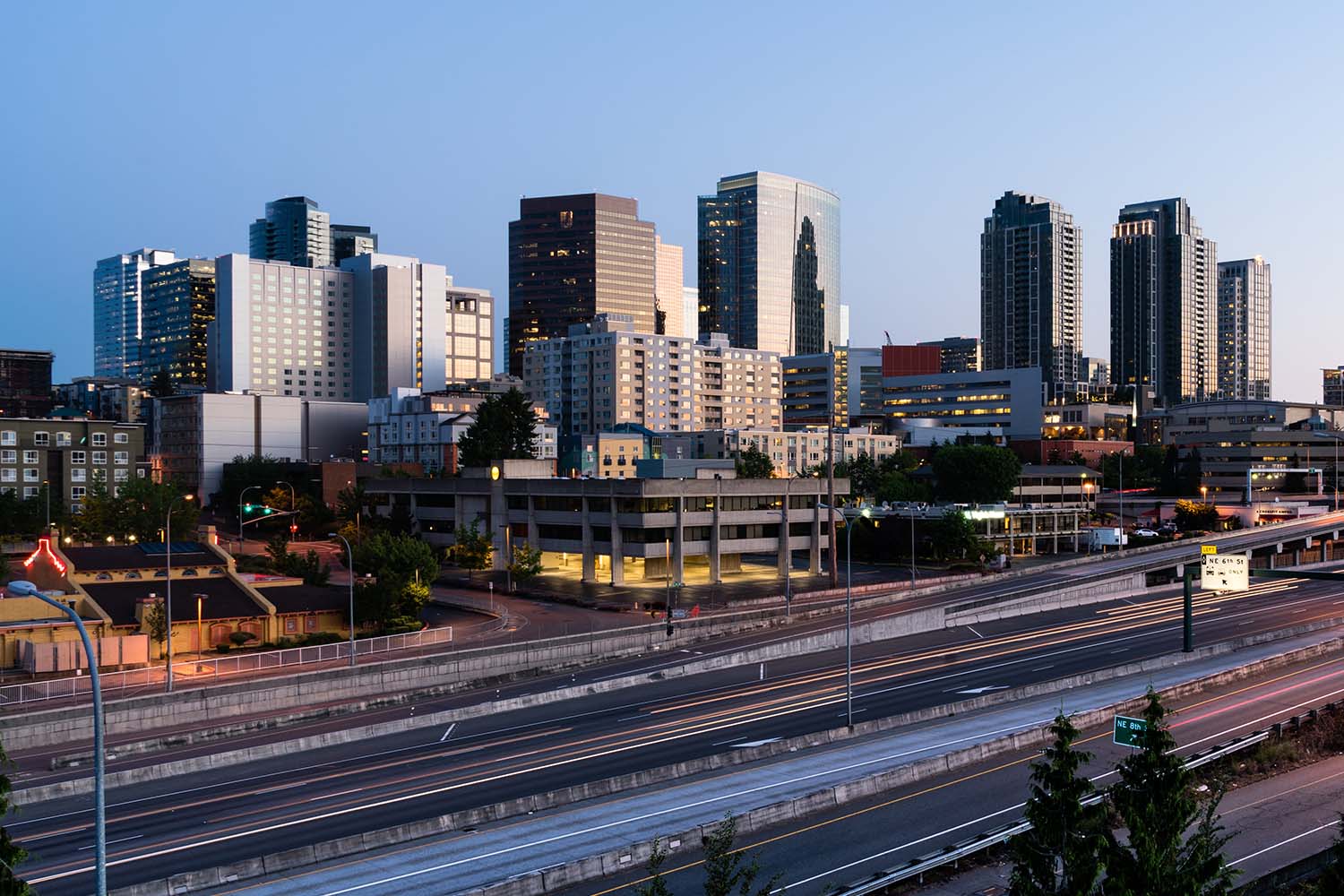 downtown Bellevue at dusk