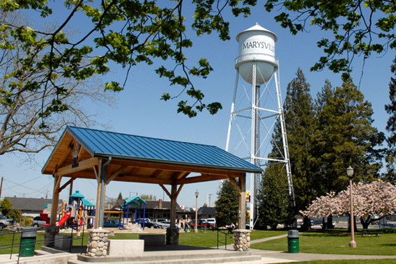 An image of a water tower in a park in Marysville, WA