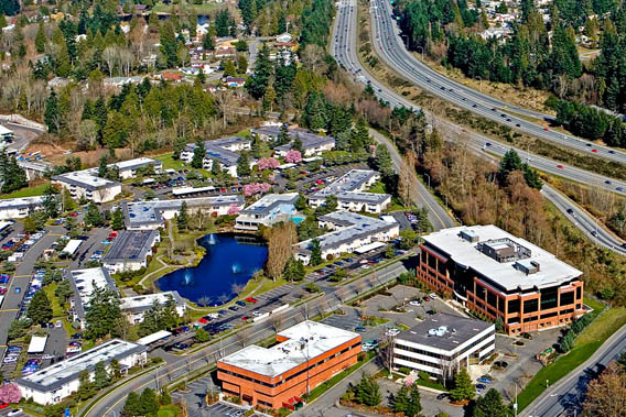 A bird's eye view of the city of Mountlake Terrace, WA