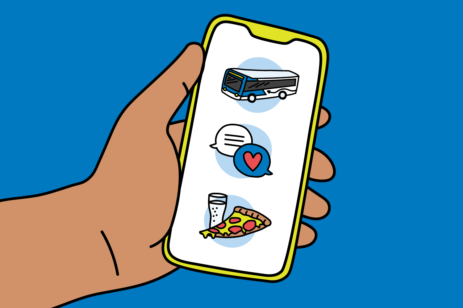 An illustration of a hand holding a mobile device