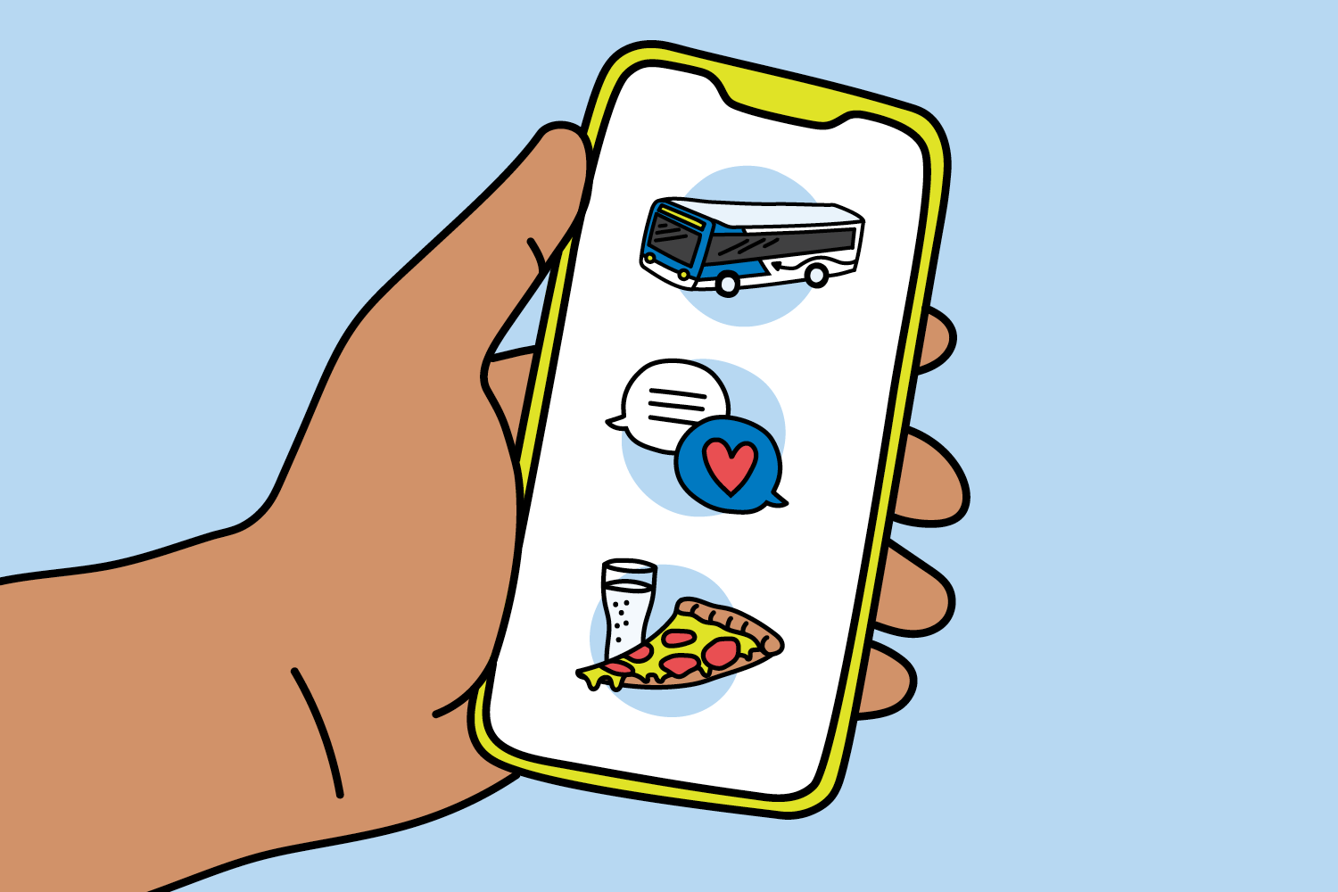An illustration of a hand holding a mobile device