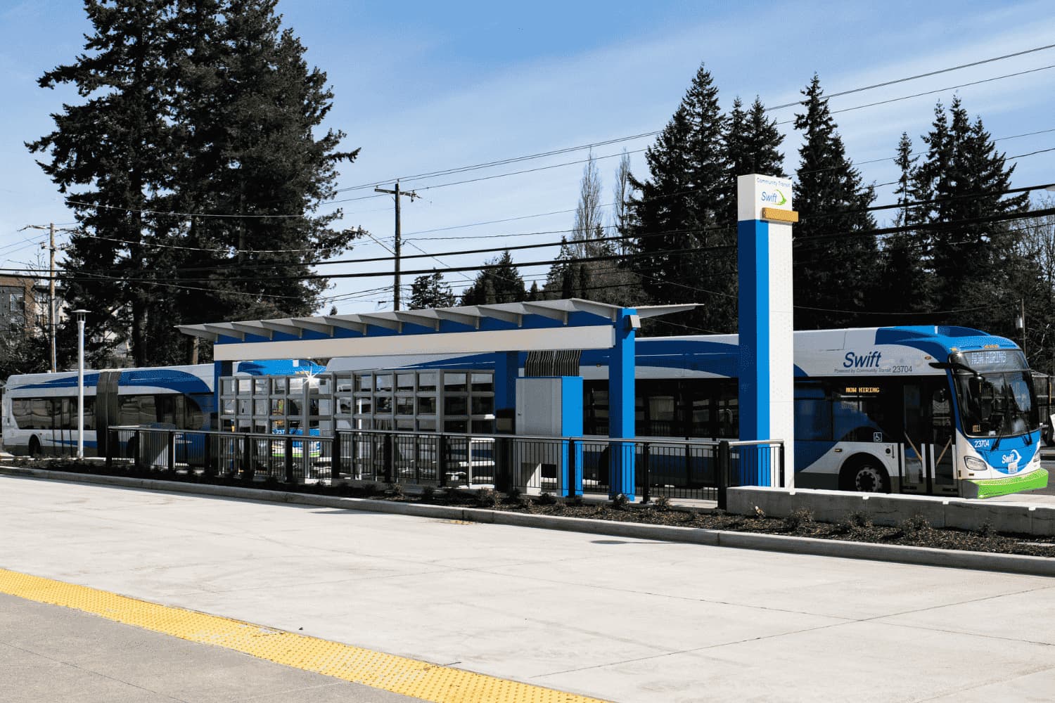 A Swift bus at a station