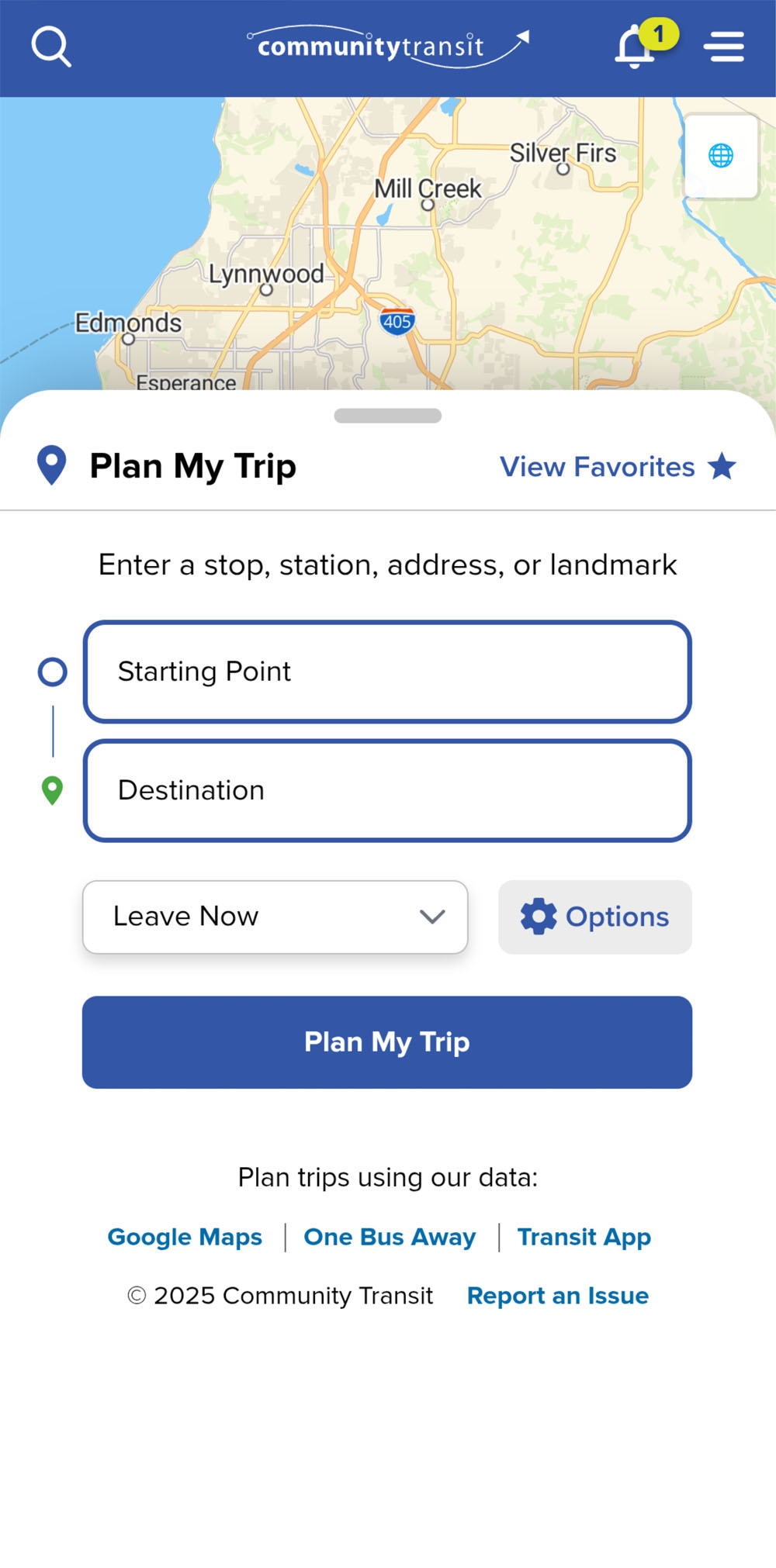 Plan My Trip input field boxes