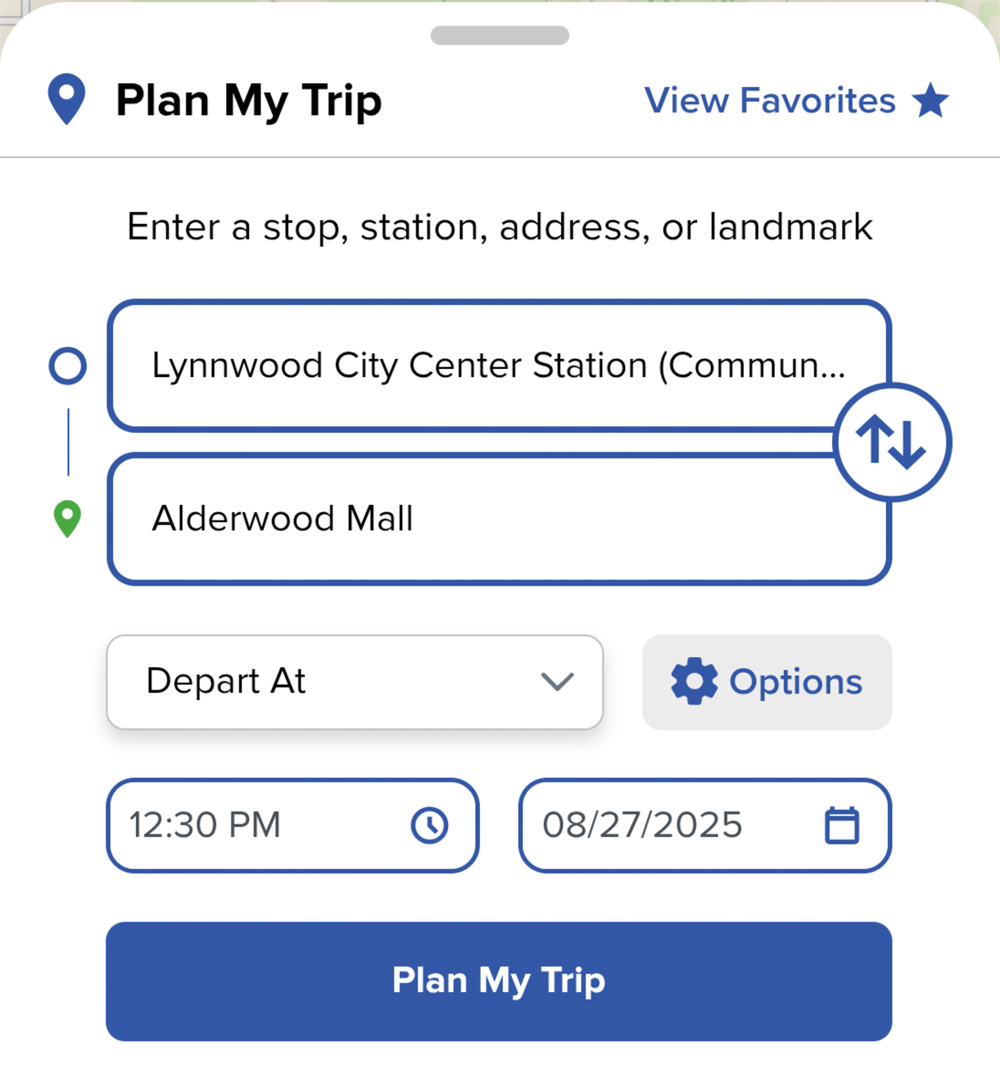 Plan My Trip date and time options