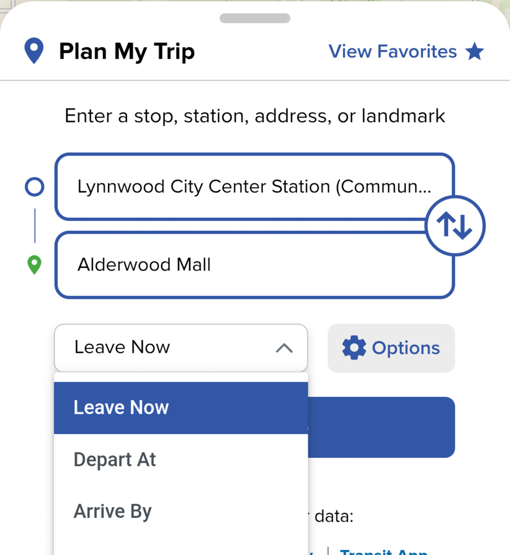 Plan My Trip time drop down menu