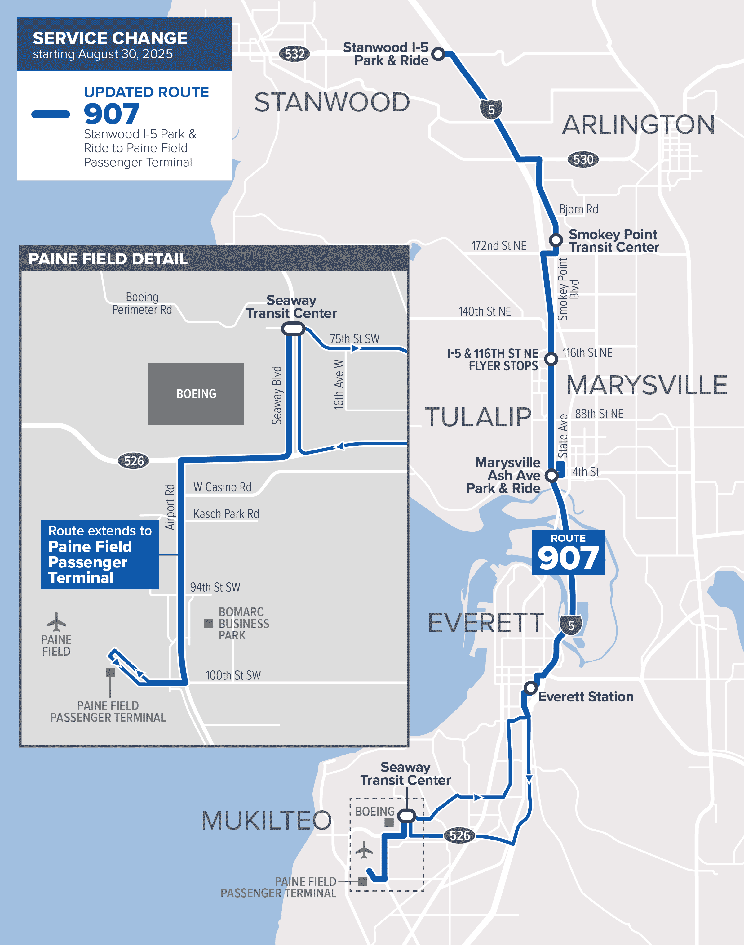 August 30 Route 907 service change map
