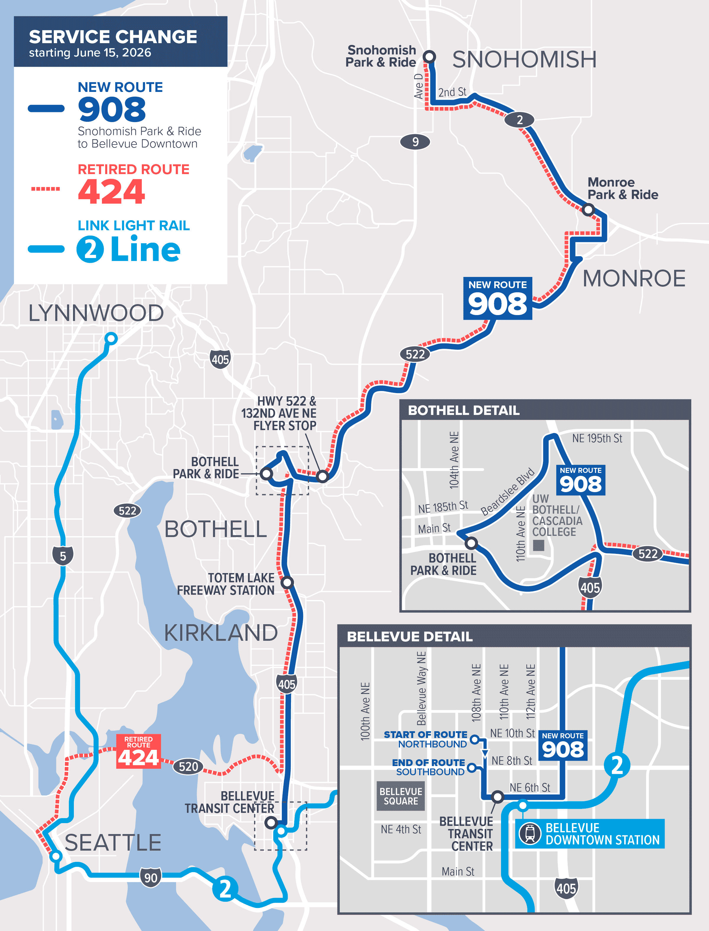 a route comparison map of Route 424 with the new Route 908
