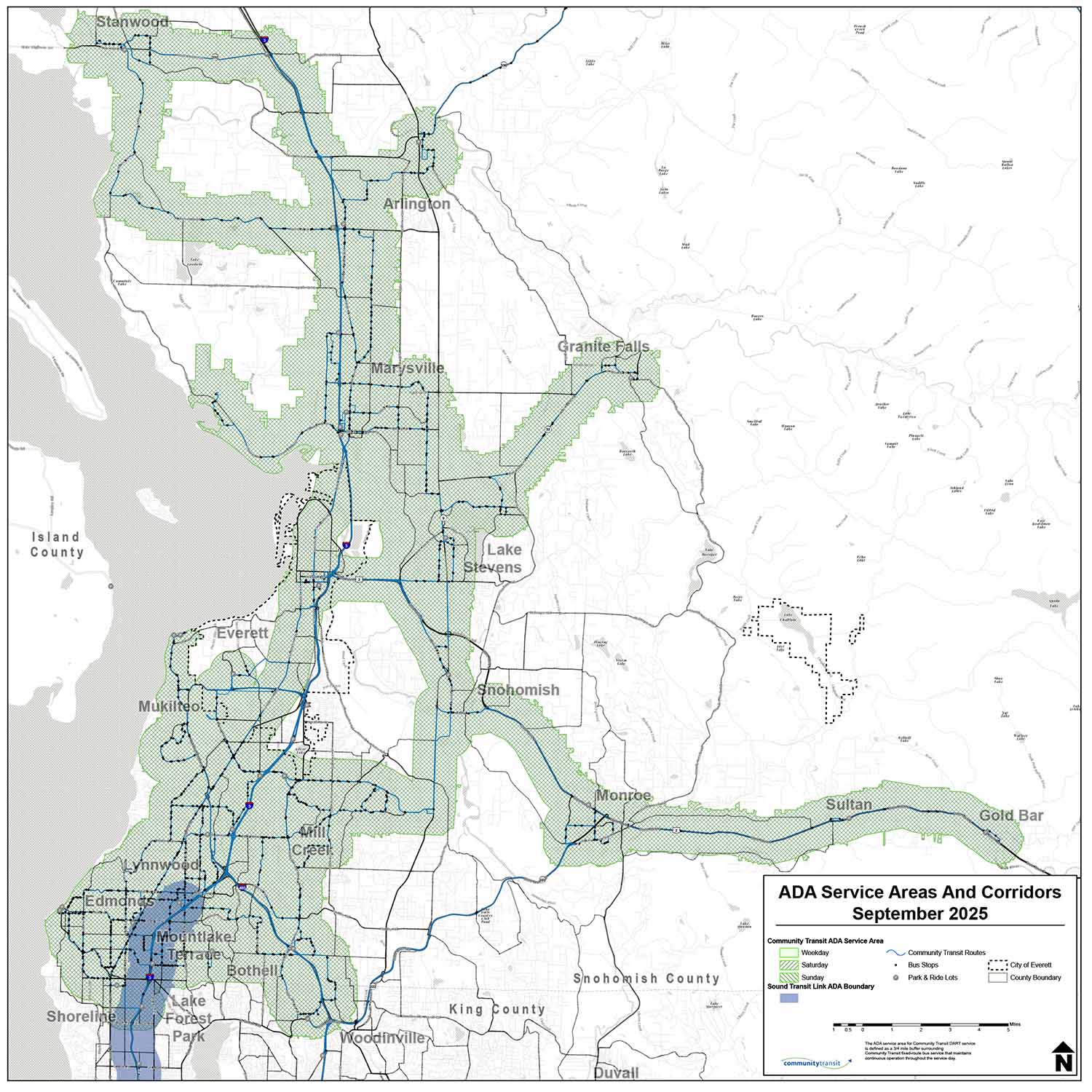 A map of the DART service areas in Snohomish County as of Sept. 2025