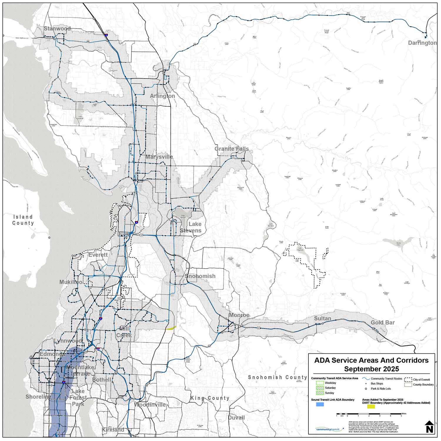 A map of the DART service areas in Snohomish County as of Sept. 2025