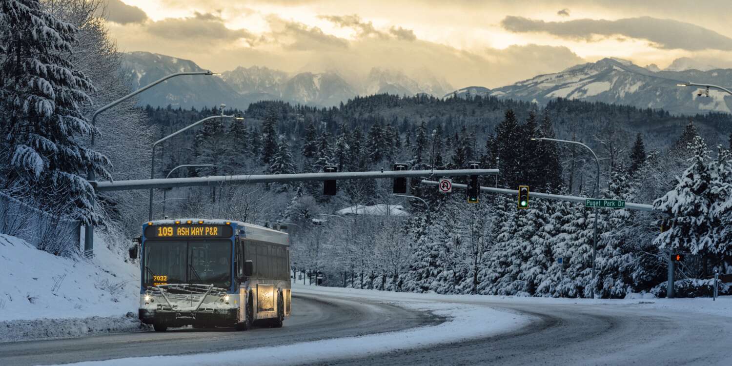 Community Transit Bus on a snowy highway