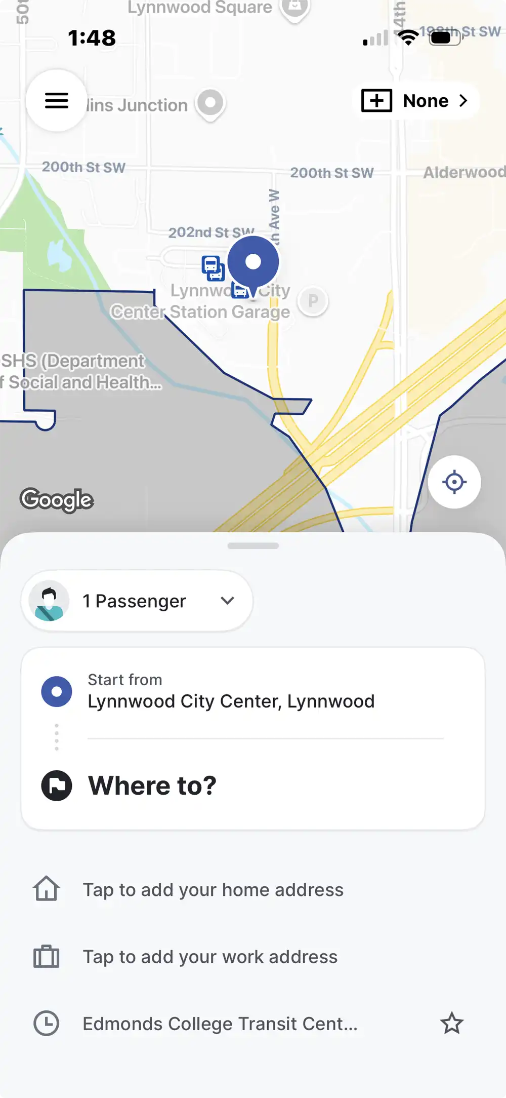 screenshot - set your pick up and drop off location