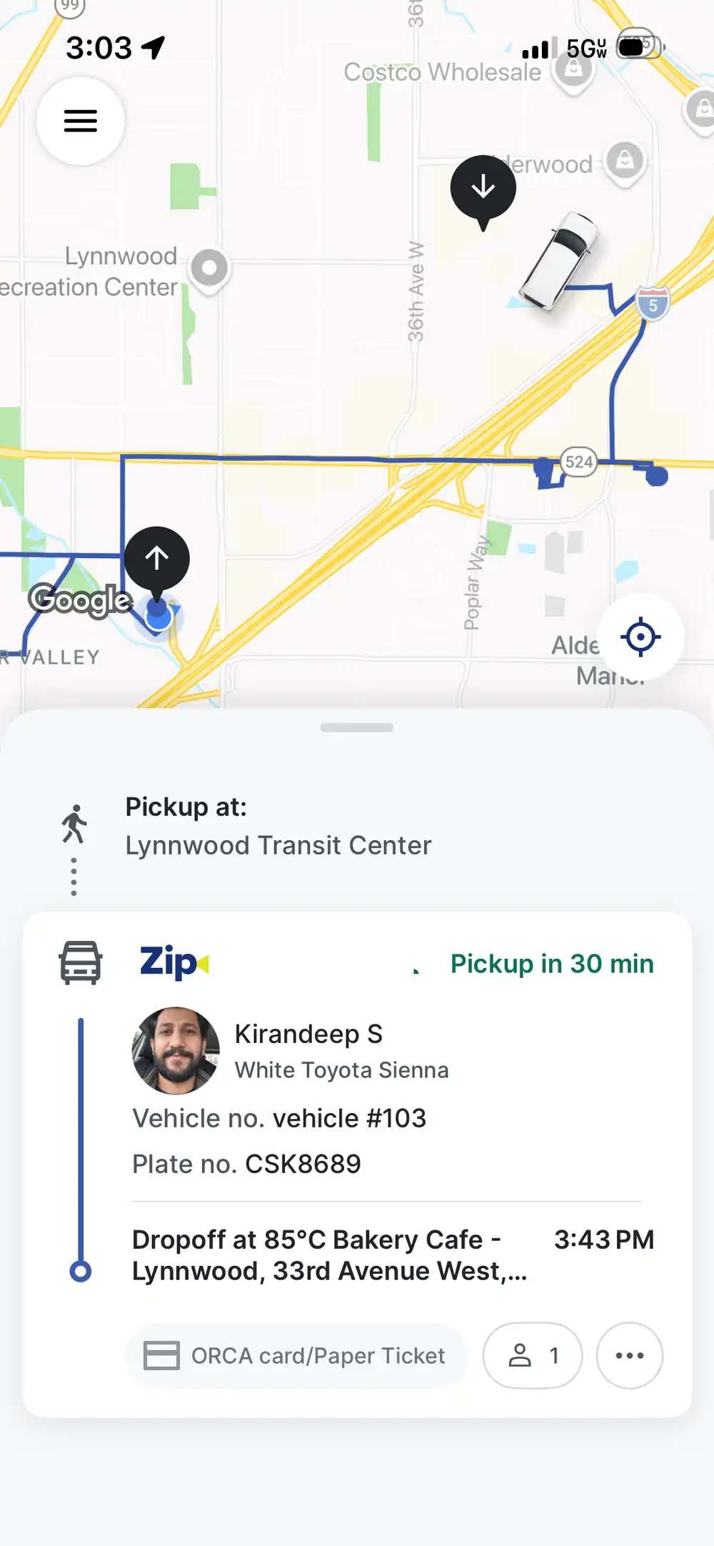 screenshot - track your zip shuttle