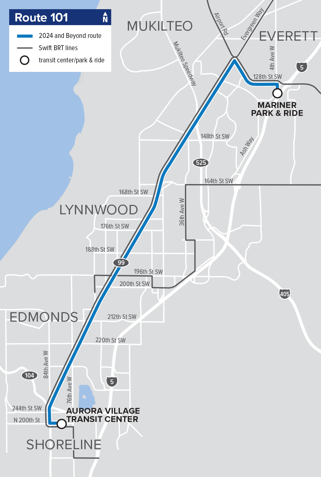 Transit Changes 2024 and Beyond: A map of Route 101 shows no changes for the route