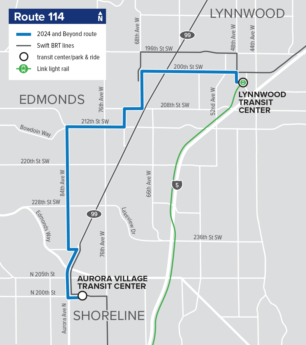 Route 114 – Aurora Village – Lynnwood (new route)