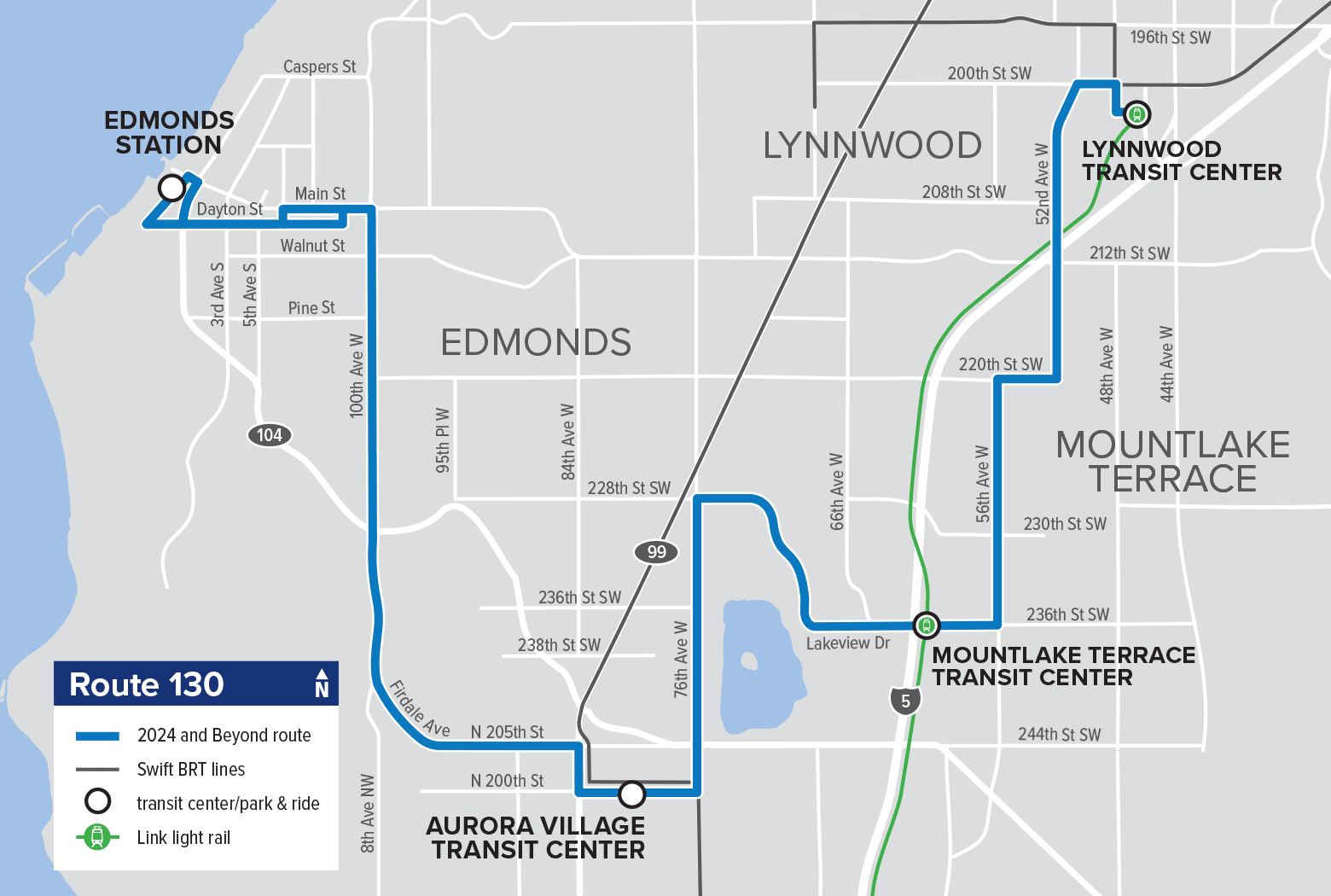 Route 130: Edmonds – Lynnwood (revised route)