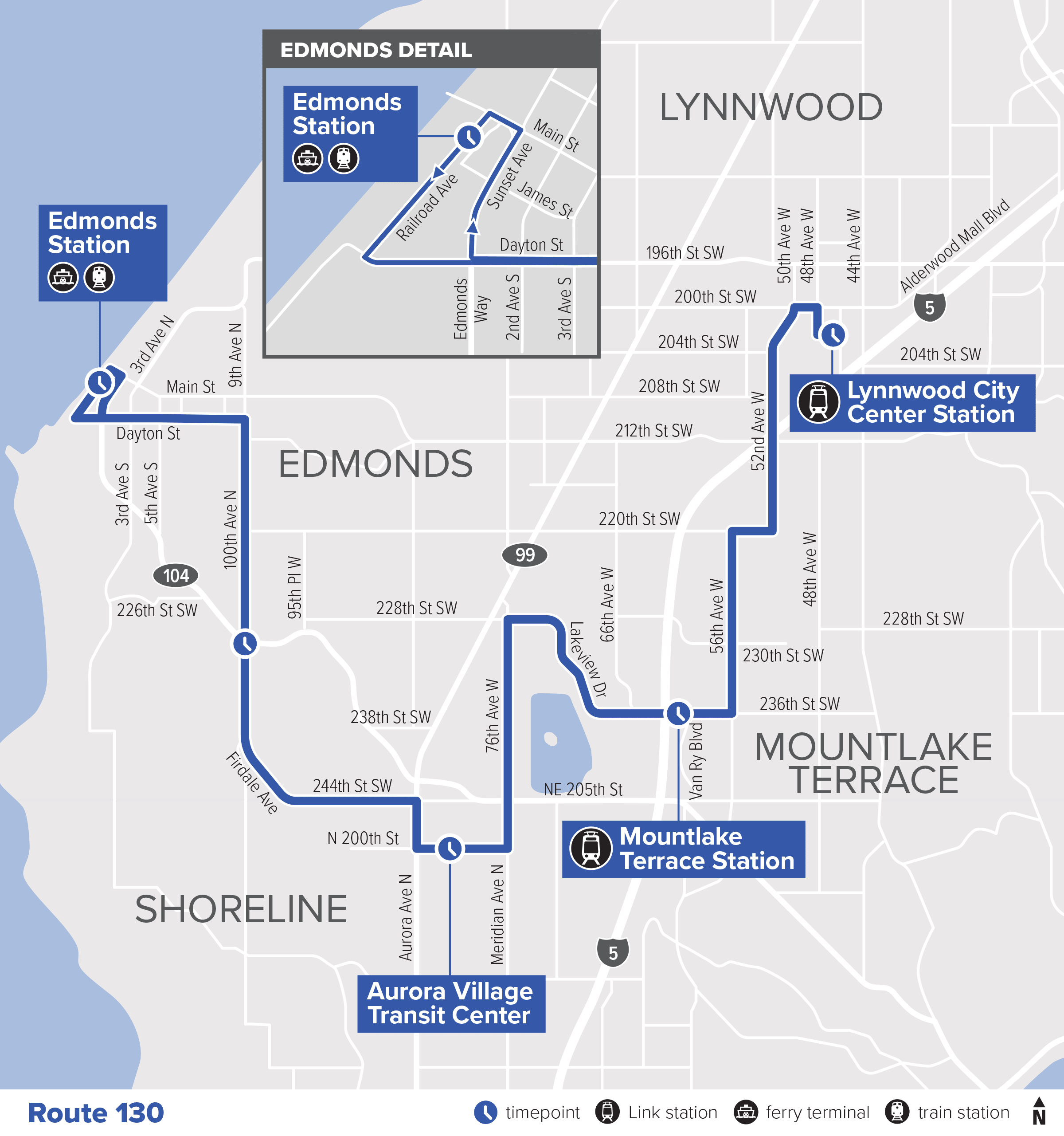 Route 130: Edmonds – Lynnwood (revised route)