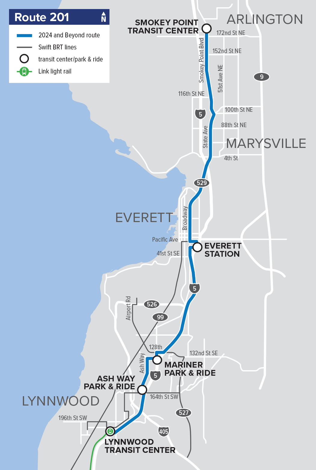 Route 201 – Smokey Point – Lynnwood (no changes)