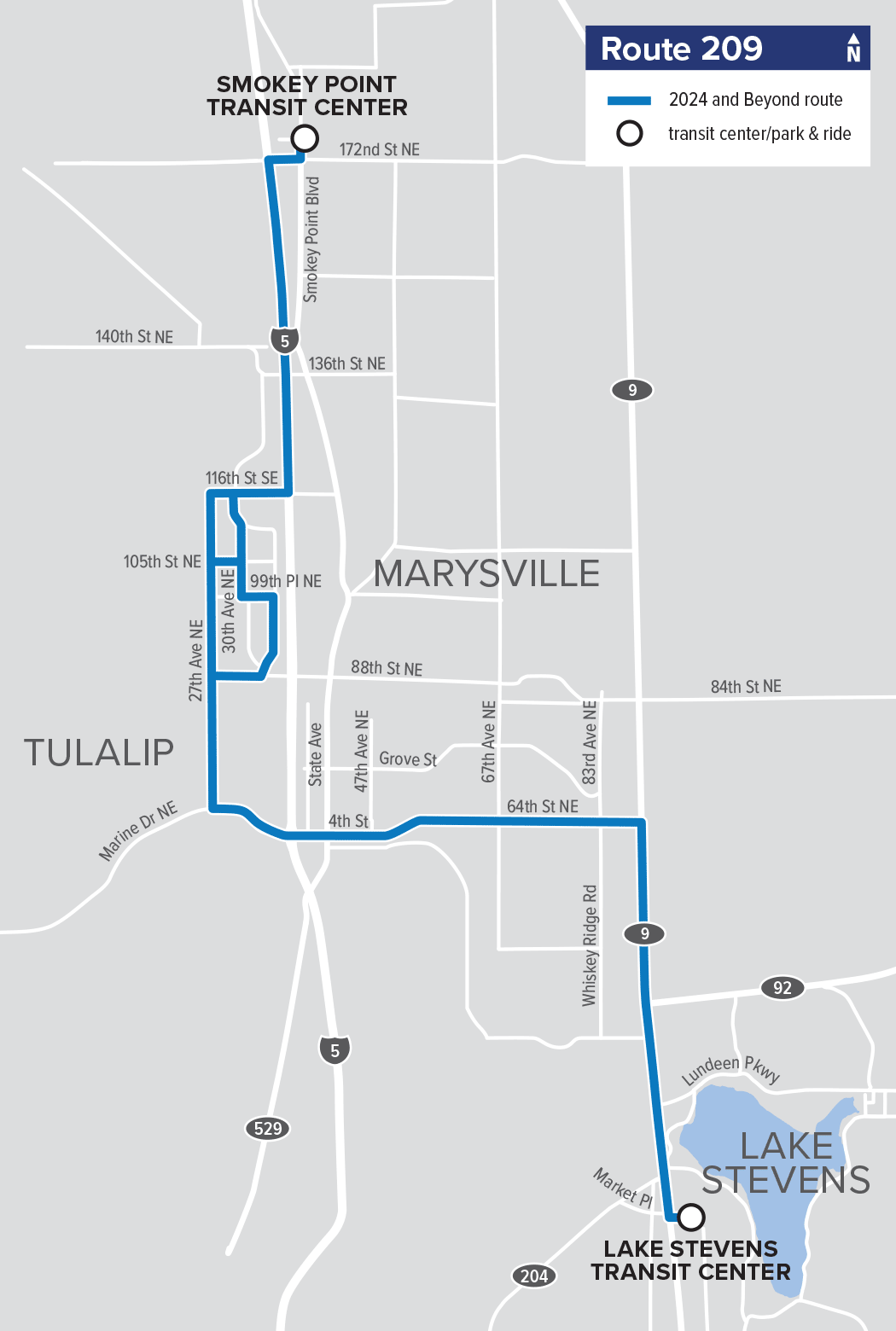 Route 209: Lake Stevens – Smokey Point (increased frequency)