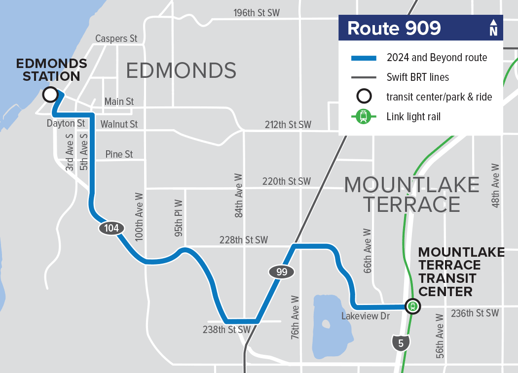 Route 909: Edmonds – Mountlake Terrace (new route)