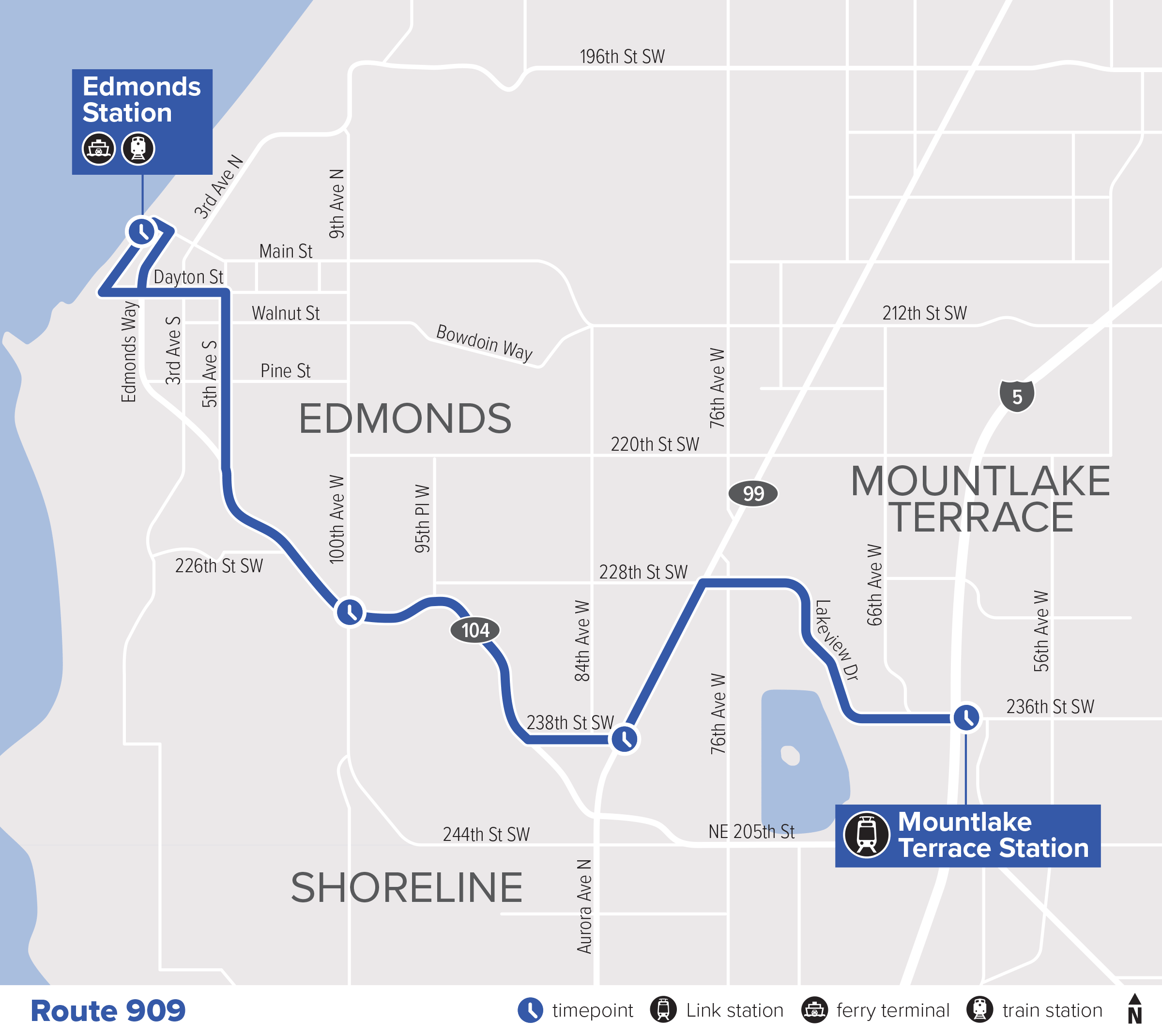 Route 909: Edmonds – Mountlake Terrace (new route)